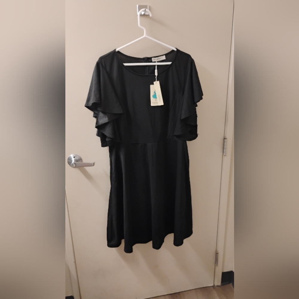 NWT Nemidor Womens Black Ruffle Mini Dress Sz 18 US